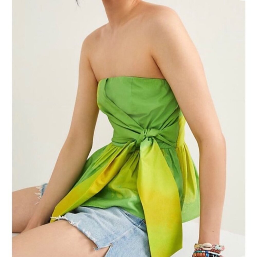 Anthropologie Samant Chauhan apple green/lime peplum cotton blouse Sz M